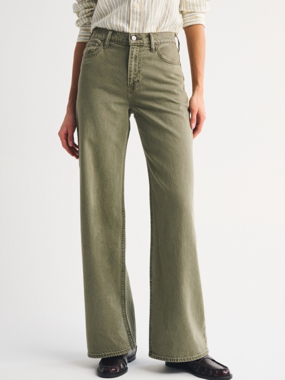Abercrombie & Fitch Olive High-Rise Wide-Leg Jeans (29 long)